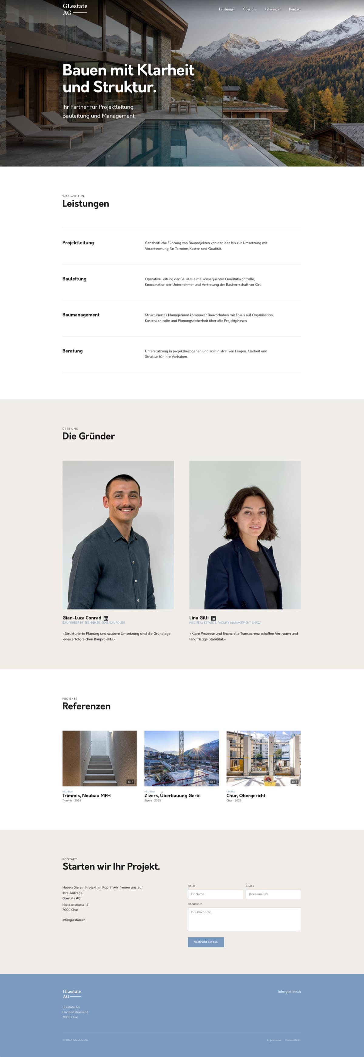 GLestate AG, Gesamtansicht der Webseite